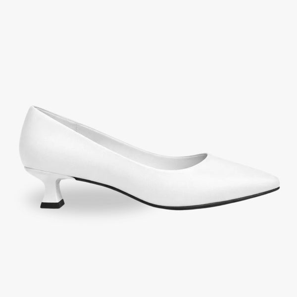 Diva Kadın Büyük Numara (41-42-43) Beyaz Deri 3 cm Şampanya Mini Topuklu Stiletto