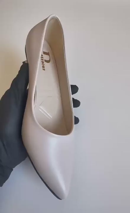 Diva Kadın Büyük Numara (41-42-43) Bej Deri 3 cm Şampanya Mini Topuklu Stiletto