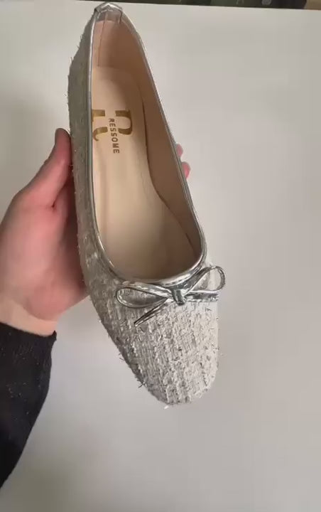 Serena Kadın Büyük Numara (40-41-42-43) Model Fiyonklu Ekose Kumaş Babet Beyaz