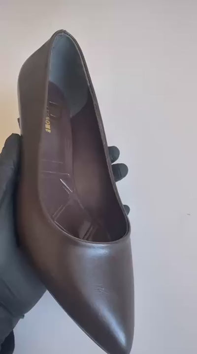 Diva Kadın Büyük Numara (41-42-43) Acı Kahve Deri 3 cm Şampanya Mini Topuklu Stiletto