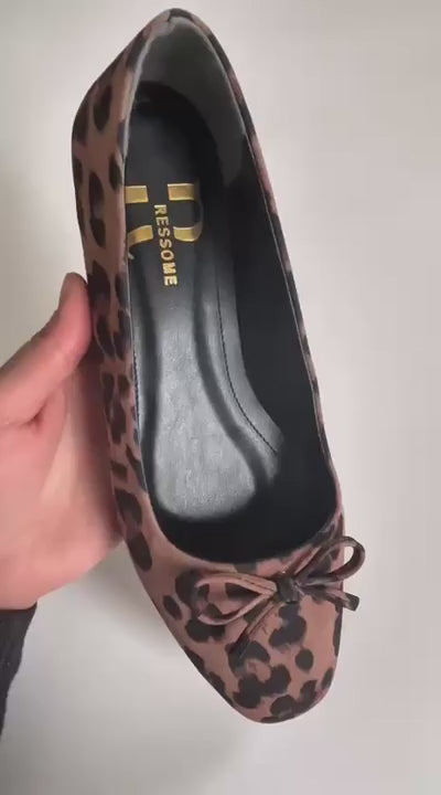 Serena Kadın Büyük Numara (40-41-42-43) Model Fiyonklu Leopar Desenli Babet Siyah