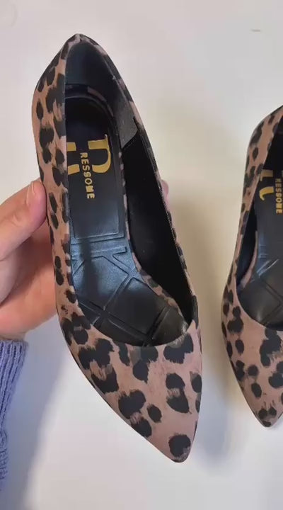 Diva Kadın Büyük Numara (41-42-43) Siyah Leopar Desenli Deri 3 cm Şampanya Mini Topuklu Stiletto